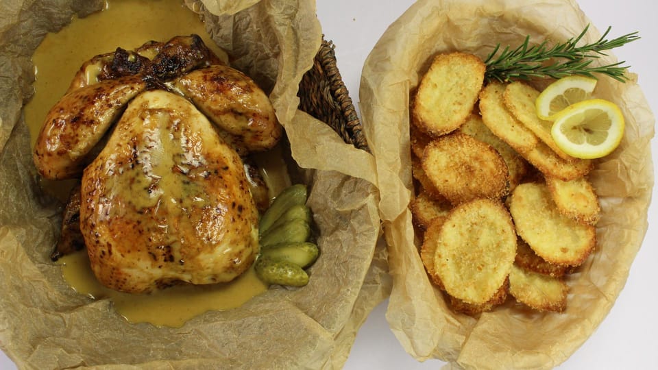 Ricetta breve - Pollo al cestello con chips di patate sabbiate al ...