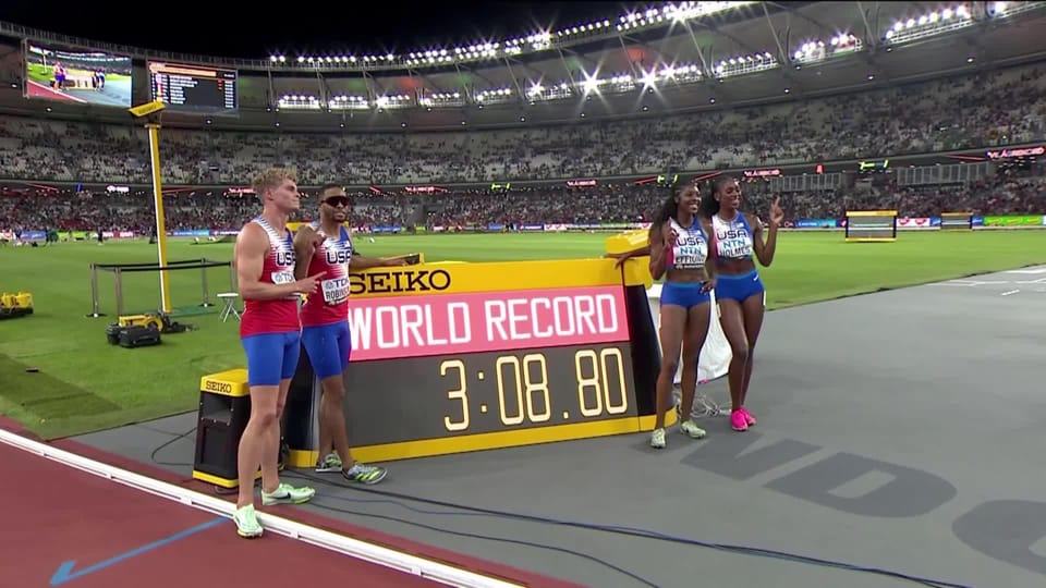 Budapest (HUN), relais 4x400m mixte, finale: titre mondial et record du ...