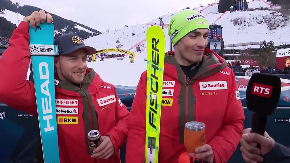 Saalbach (AUT), combin&eacute; par &eacute;quipes messieurs, 2e manche: Justin Murisier et Daniel Yule &agrave; l'interview - Ski alpin - Play RTS