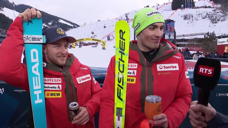 Ski alpin - Saalbach (AUT), combiné par équipes messieurs, 2e manche: Justin Murisier et Daniel Yule à l'interview - Play RTS