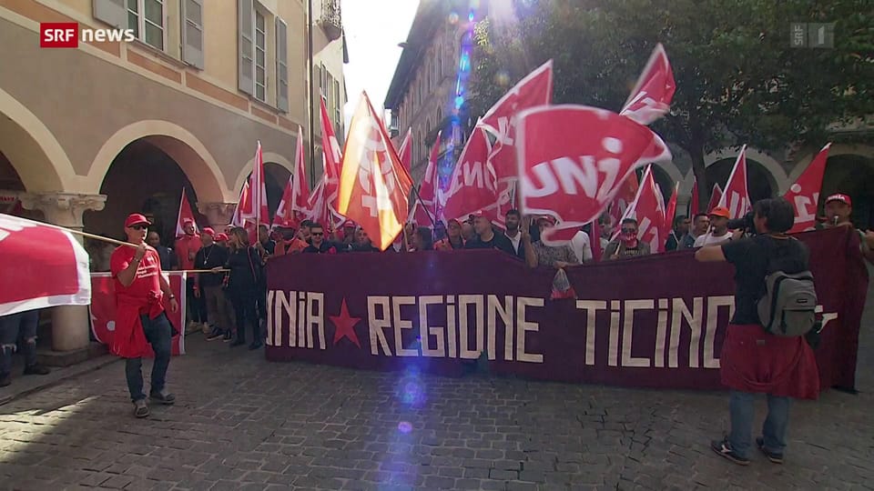 Archiv: Über 2000 Bauarbeiter protestieren im Tessin