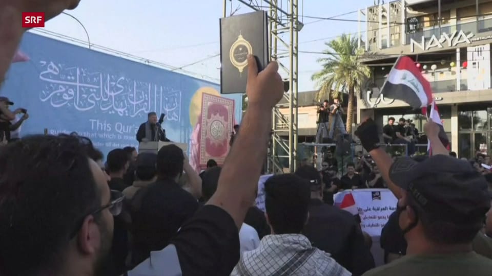 Die Menschen in Bagdad demonstrieren gegen Koran-Verbrennungen.