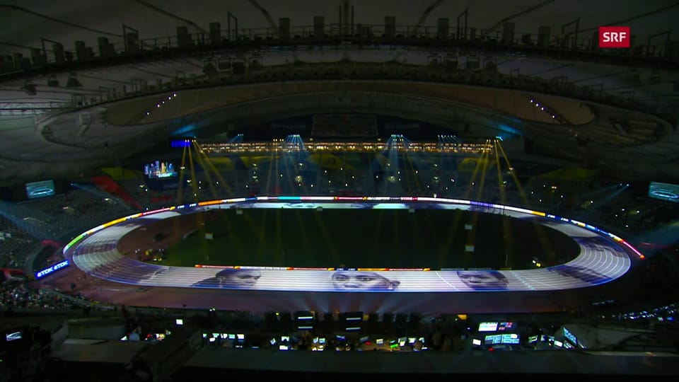 Die spektakuläre Lasershow vor dem 100-m-Final der Frauen