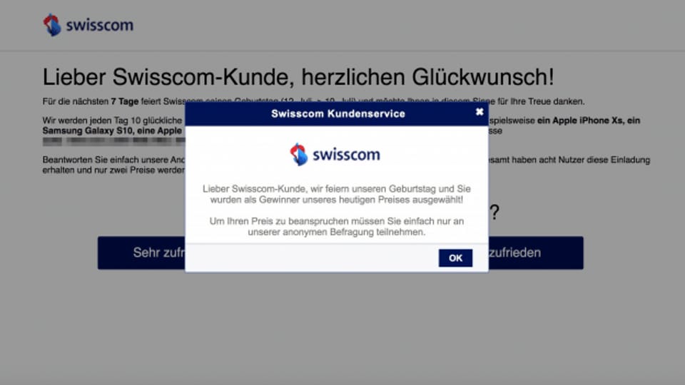 Fake-Wettbewerb auch im Namen von Swisscom