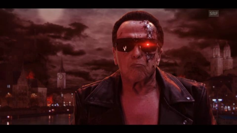 Walter Andreas Müller als Terminator (Werbespot Open Eye Prod.)