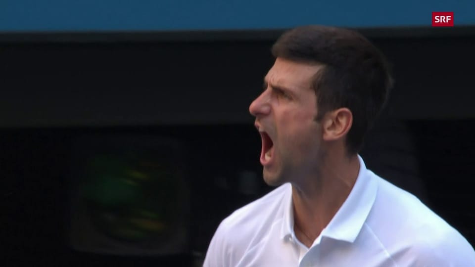 Djokovic mit Urschrei nach Gewinn des 3. Satzes