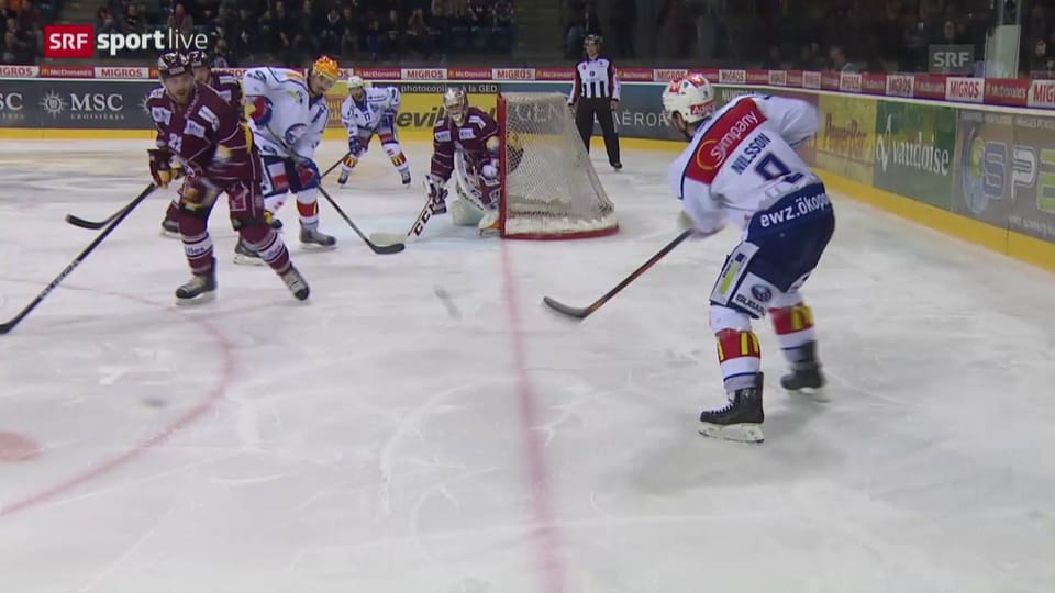 Eishockey: Playoffs 2015, 6. Halbfinal, Genf – ZSC, Pass von Robert Nilsson
