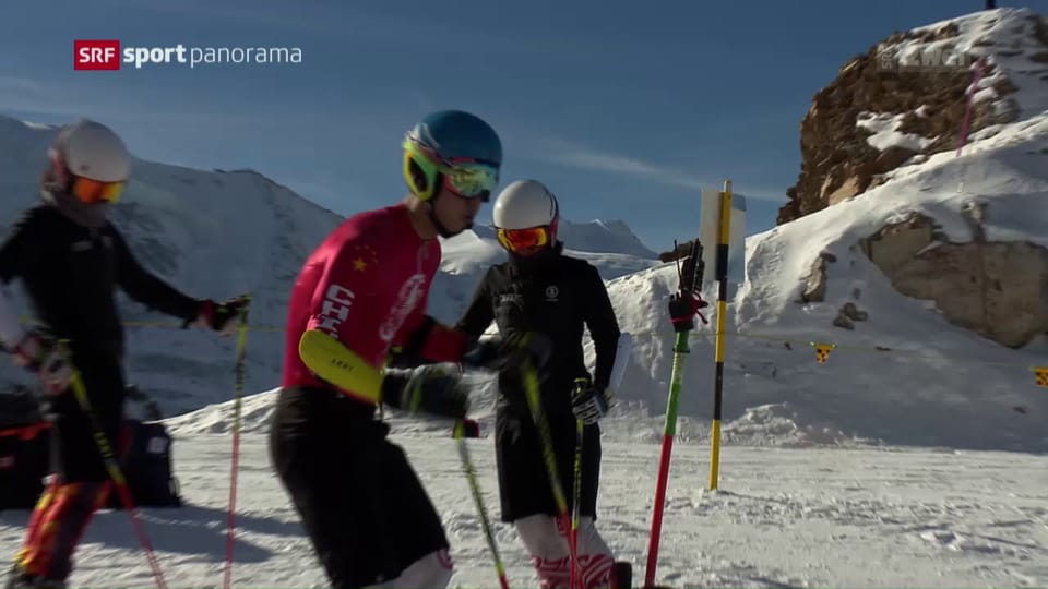 Chinesische Skifahrer trainieren auf der Diavolezza