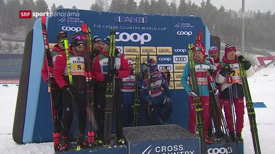 Die Schweizer Langlauf-Staffel fährt auf Rang 2 in Lathi