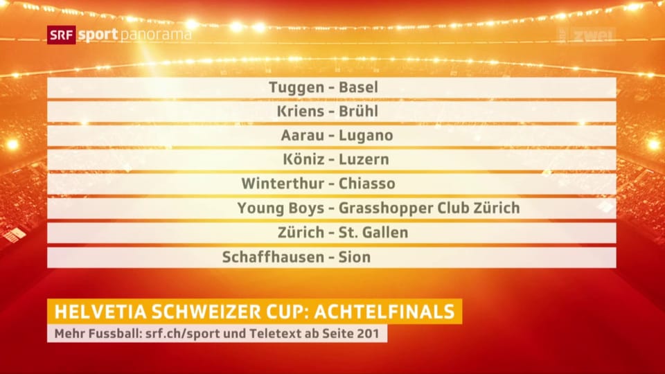 Fussball, Schweizer Cup: Auslosung der Achtelfinals
