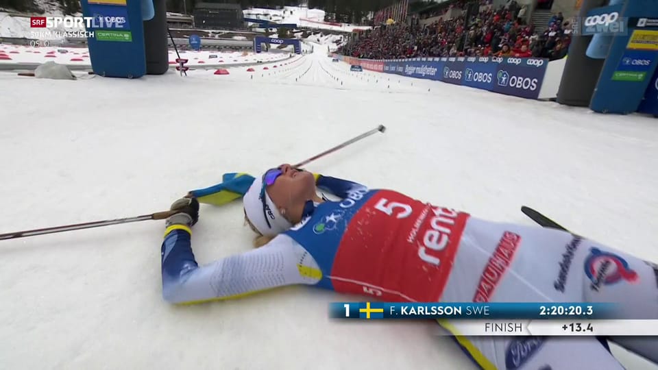 Karlsson erreicht das Ziel am Holmenkollen solo