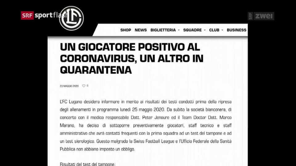 Positiver Corona-Befund beim FC Lugano