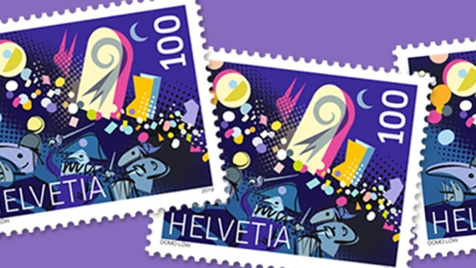 Die Briefmarke zeigt eine Illustration des Morgestraich