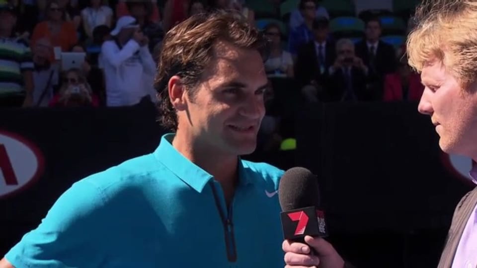 Roger Federer im Platzinterview mit Jim Courier