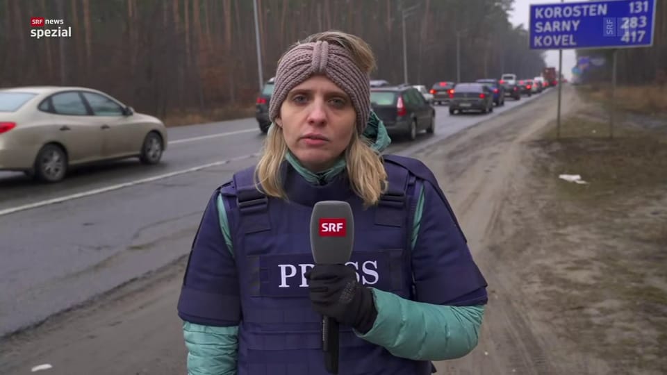SRF-Korrespondentin Luzia Tschirky berichtet am ersten Tag der Invasion aus Kiew