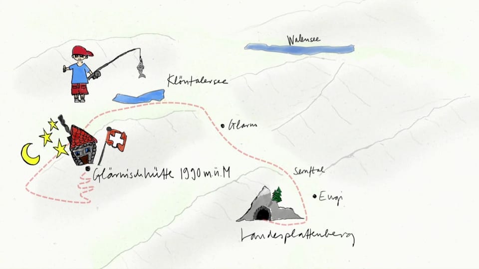 Karte Tag 2 - Landesplattenberg - Glarus - Klöntalersee - Glärnischhütte (Staffel 3, Folge 1)
