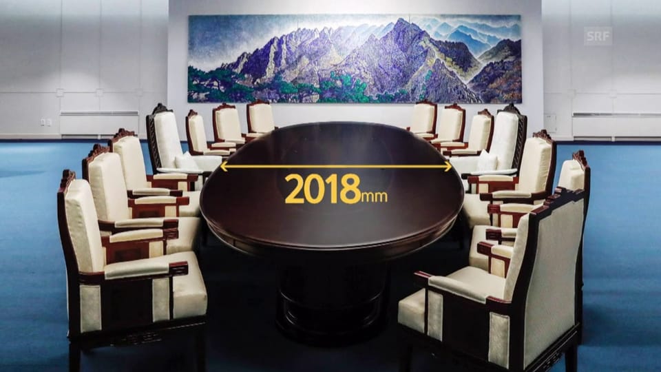 Dieser Tisch ist eigens für den Korea-Gipfel angefertigt worden (unkomm.)