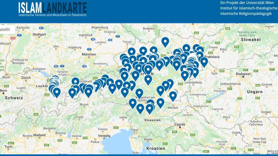Eine Karte mit allen 623 islamischen Einrichtungen in Österreich