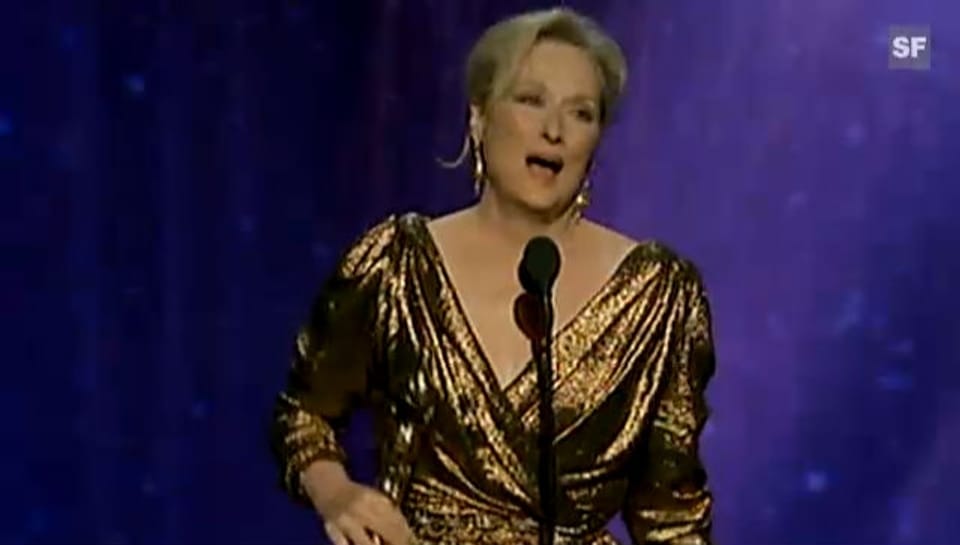 Meryl Streep freut sich über ihren Oscar (englisch)
