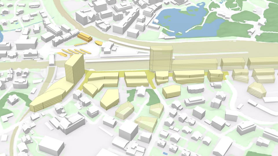 Sogar Hochhäuser bis 55 Meter sollen hier möglich sein: Auf der Südseite des Bahnhofs Arth-Goldau sollen neue Gebäude mit vorwiegend Arbeitsplätzen entstehen.