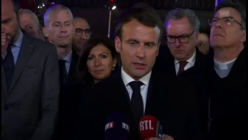 Macron kurz nach dem Ausbruch des Brandes am 15. April 2019: «Es ist ein Drama» (französisch)