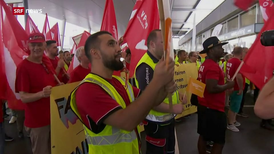 Protest von Swissport-Personal am Flughafen Zürich