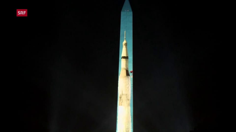 Start der Apollo 11-Mission als Projektion auf Monument in Washington D.C.