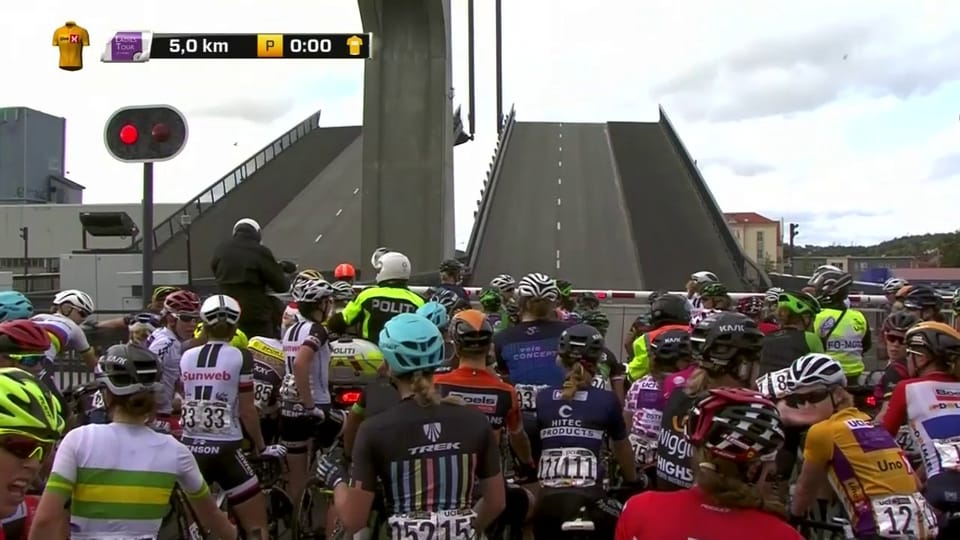Zugbrücke stoppt Fahrerinnen