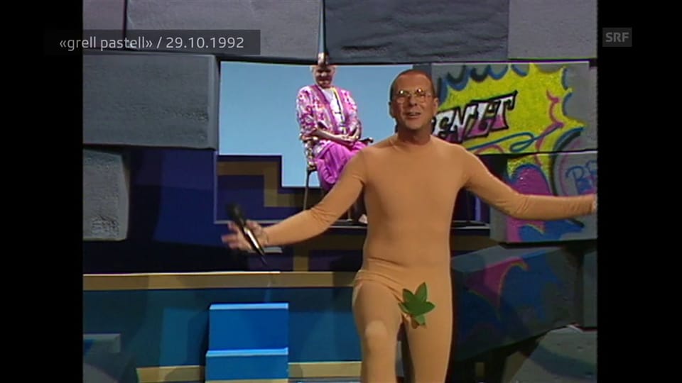 «Grell pastell», 1992: Begrüssung im Adams-Kostüm