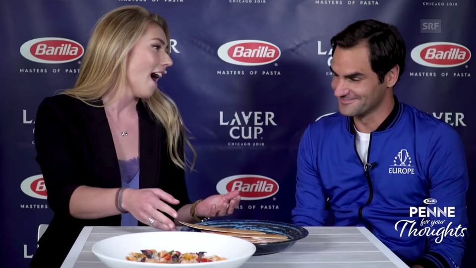 Shiffrin und Federer haben Spass beim Sponsorendreh