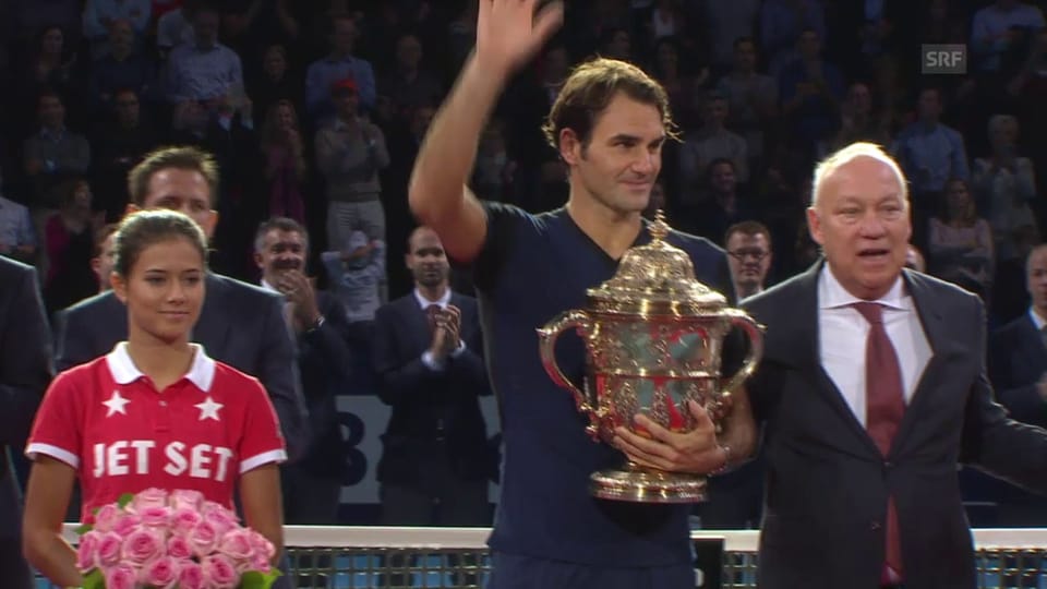Die Siegerehrung mit Federer und Nadal