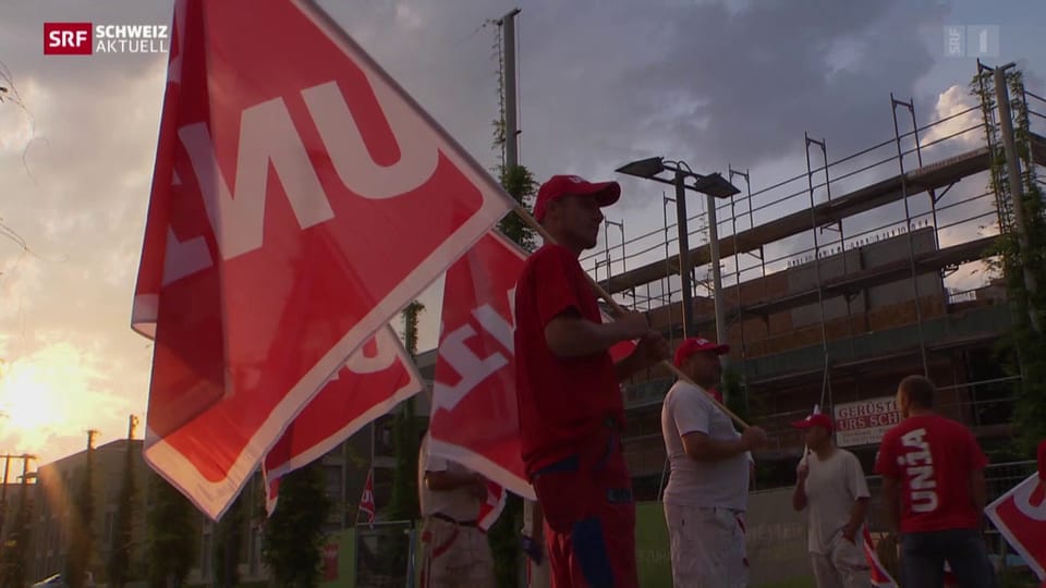 Gewerkschaft blockiert Baustelle in Sursee