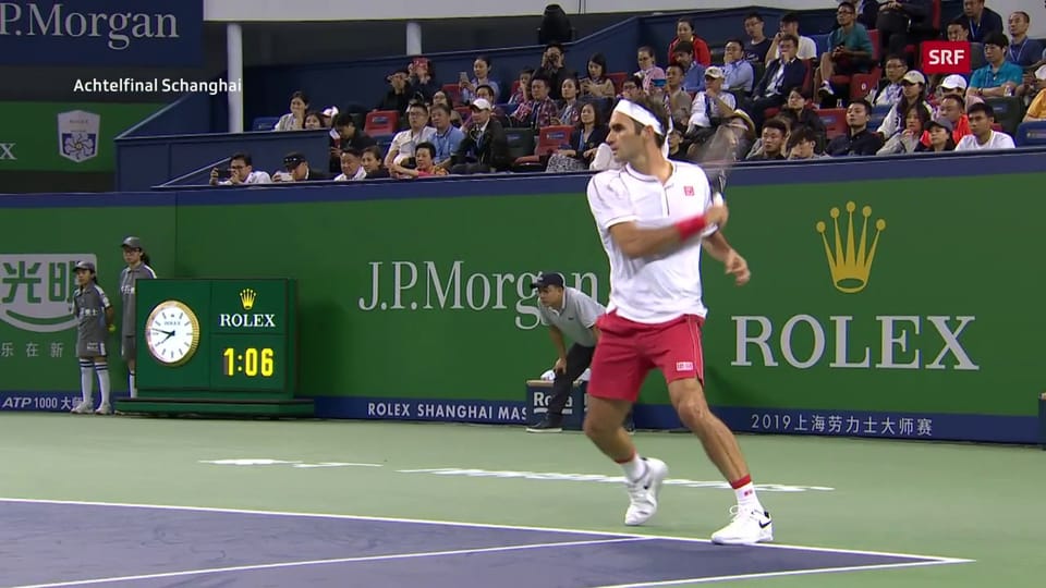 Federer wehrt Goffins 4. Satzball im 1. Durchgang ab