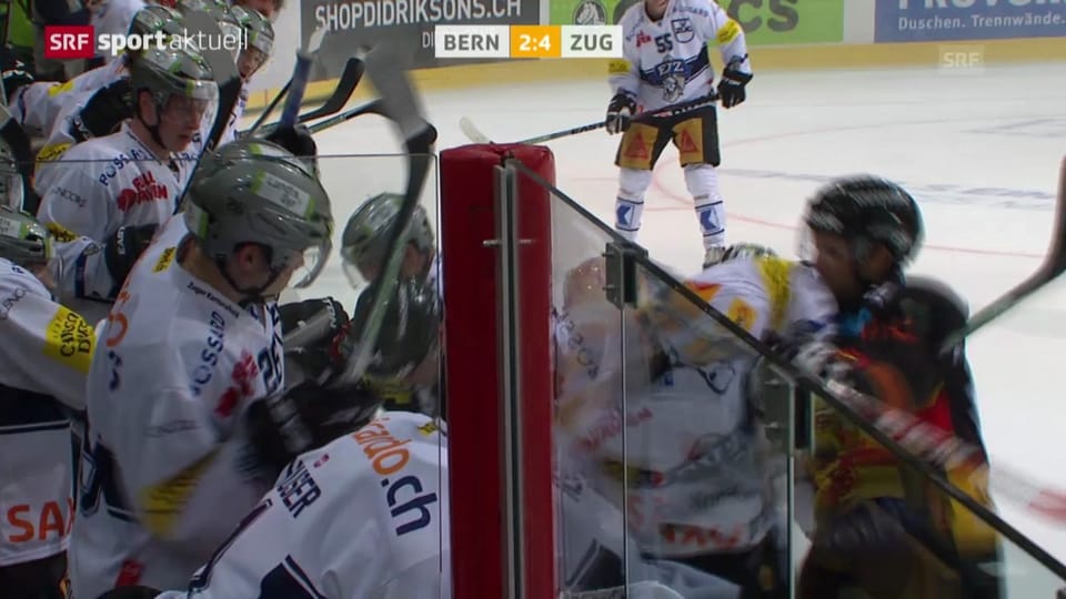 Eishockey: Bern-Zug, Rüfenachts Aktion gegen Bouchard