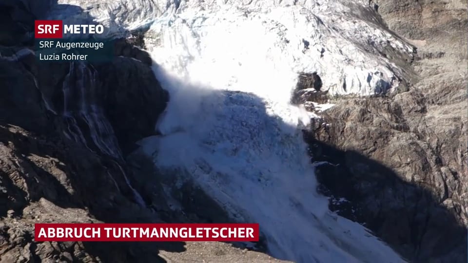 Gletscherabbruch am Turtmanngletscher im Wallis am 6. August 2020