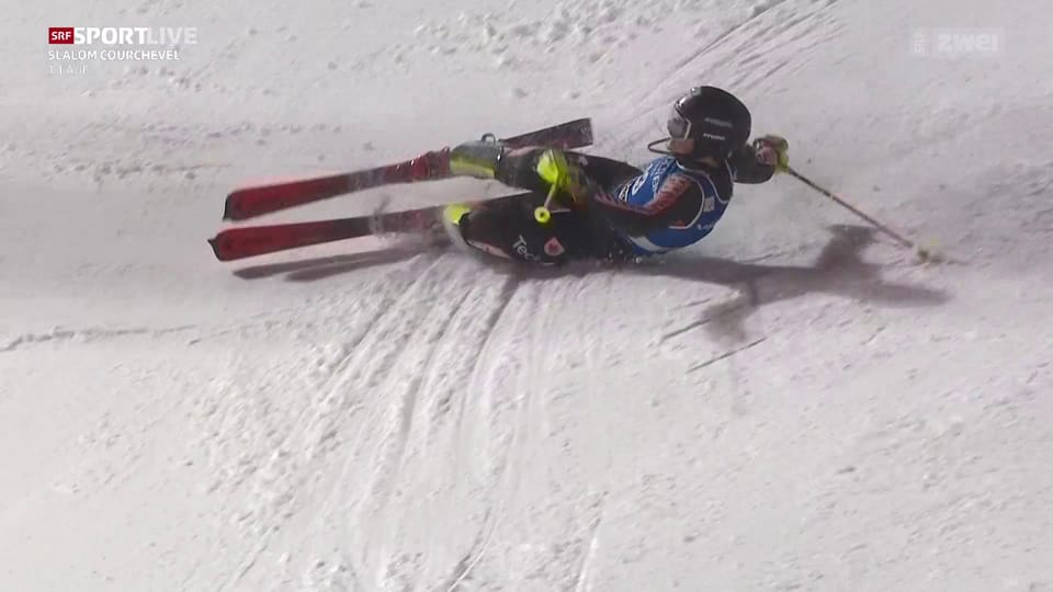 Ali Nullmeyer landet im Schnee und rutscht ins Ziel