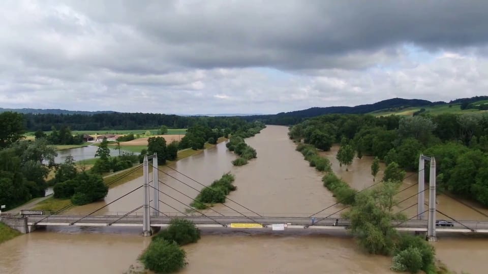 Thur mit Hochwasser in Altikon/ZH am 9. Juli 2021, #SRFMeteoVideo Christian Zürcher