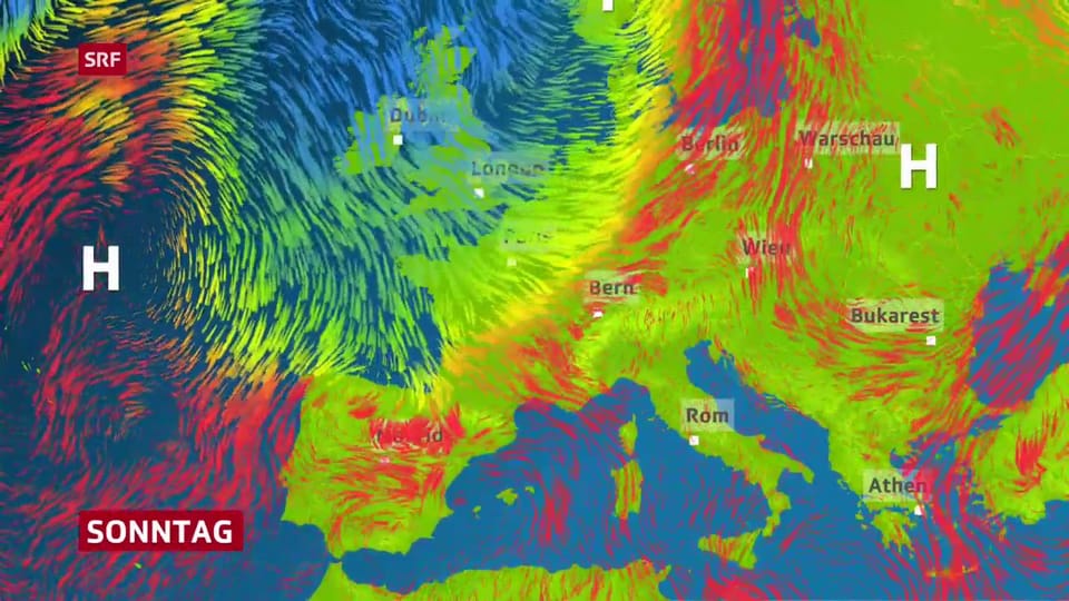 Strömungsanimation Europa: Grosswetterlage stellt auf kühler um