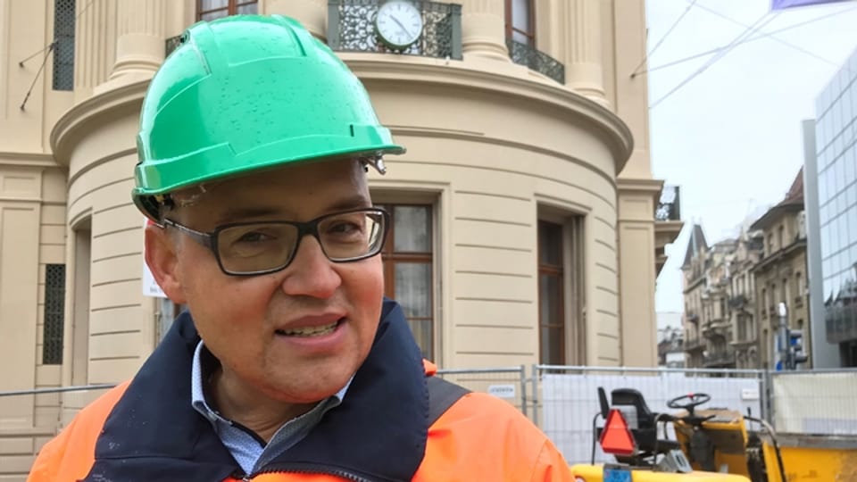 Projektleiter Pietrass ist zufrieden mit dem Gang der Baustelle