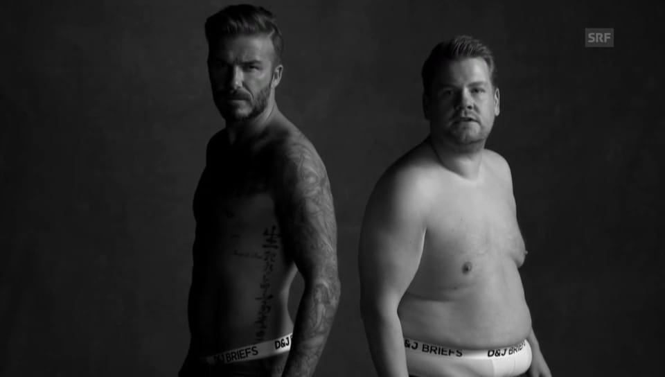 Beckham und Corden: Model-Parodie