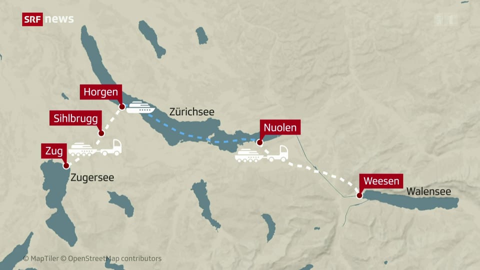 Archiv: MS «Schwyz» wird vom Zuger- in den Walensee transportiert